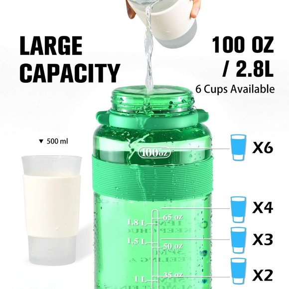 Sports Water Bottle with Strap Portable Motivational with Time Mark Large size - Picture 1 of 16